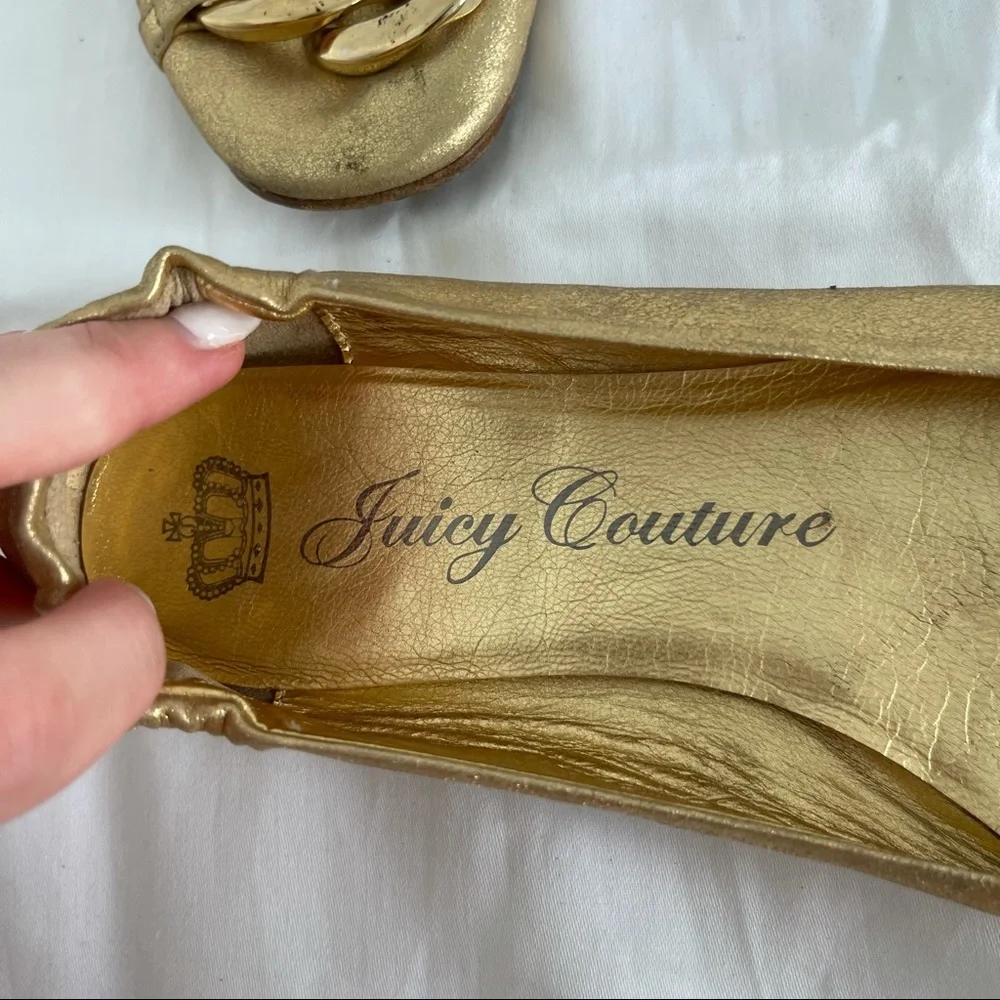 VINTAGE JUICY COUTURE GOLD LEATHER FLATS SIZE 7.5